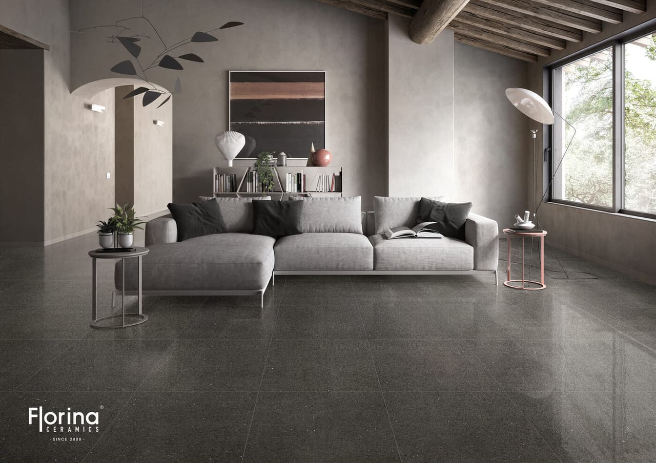 QUARRAZZO BASALT BLACK GLAZED PORCELAIN RECTIFIED EDGE, lifestyle view