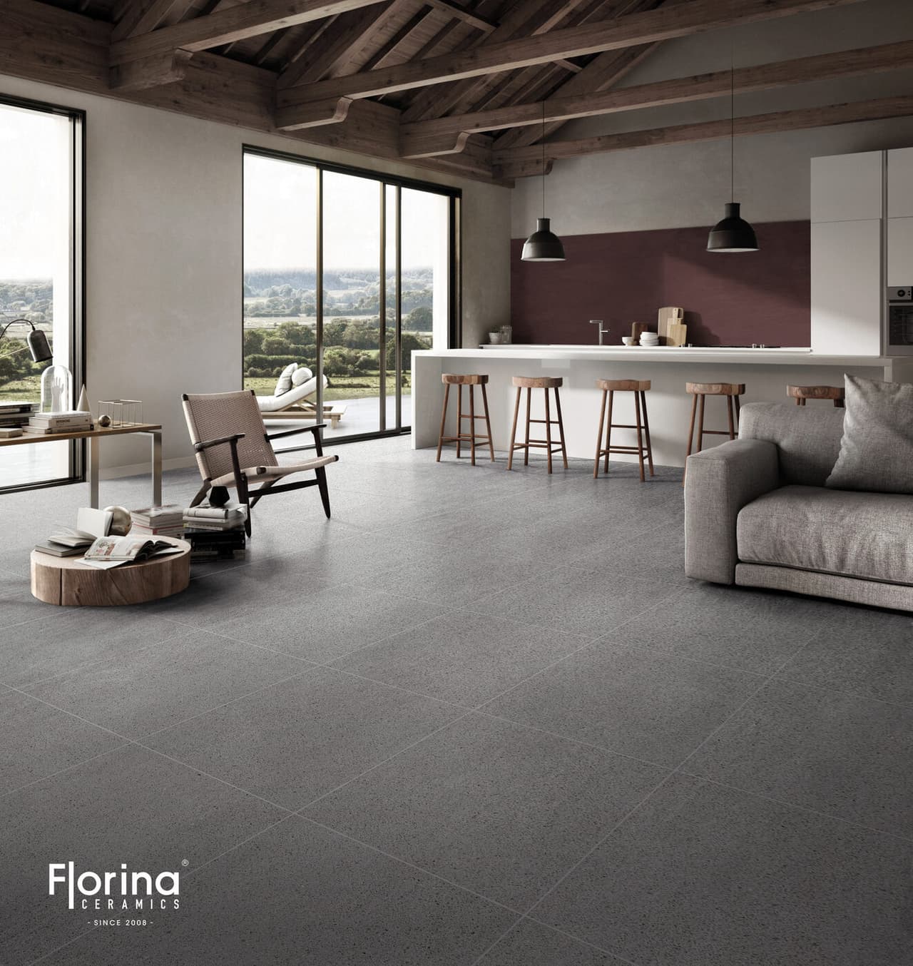QUARRAZZO SILVER PEARL GLAZED PORCELAIN RECTIFIED EDGE, lifestyle view